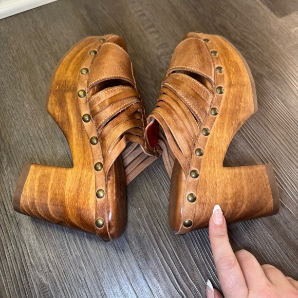 Bed Stu Shantel Platform Chunky Brown Tan Leather Mule Sandal Clogs - Picture 8 of 10